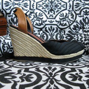 Gap Black and Tan Grosgrain Espadrille Wedge Heels